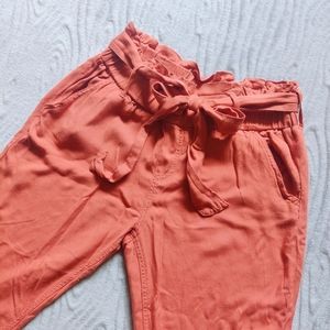 REWASH Paper Bag Waist Burnt Orange 100% Rayon Tie Tapered Leg Pants S
